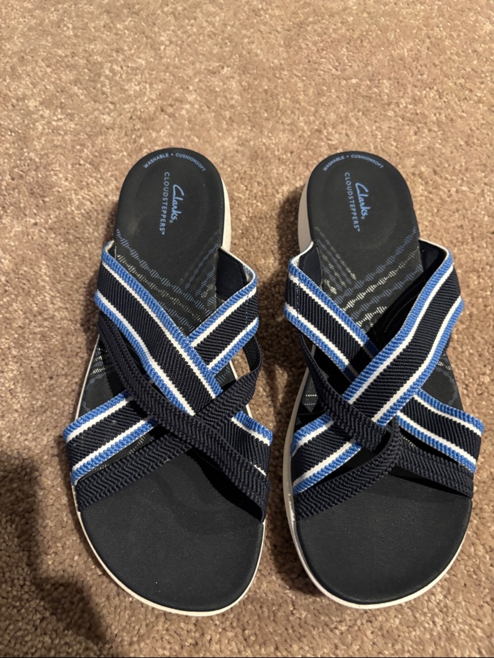 Clarks Black, Navy & Blue Cross-Strap Slide Sandals